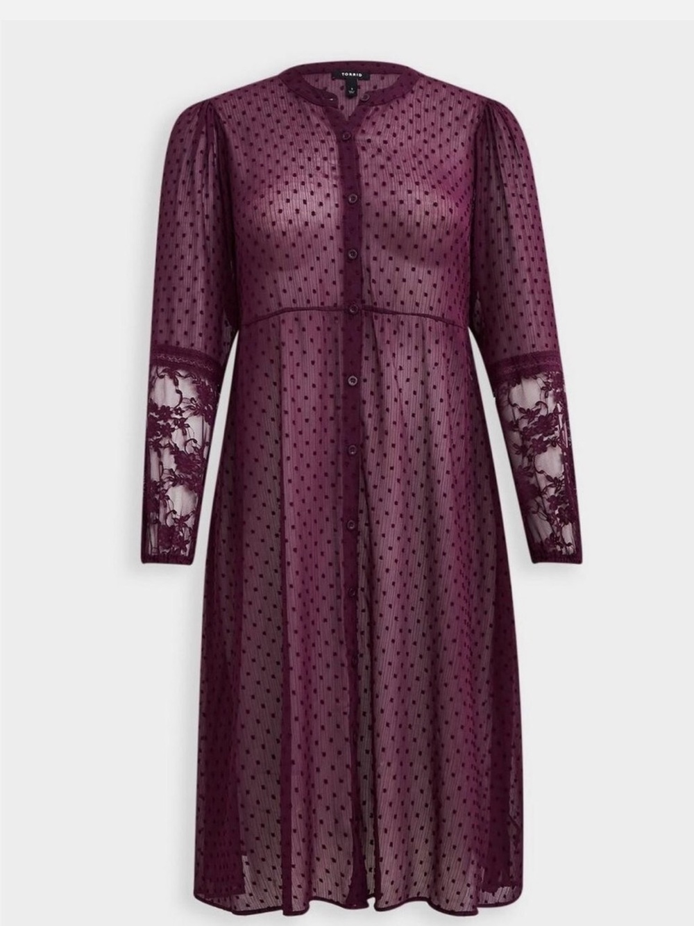 Torrid Clip Dot Button Front Maxi Kimono Burgundy Plus Size 2X